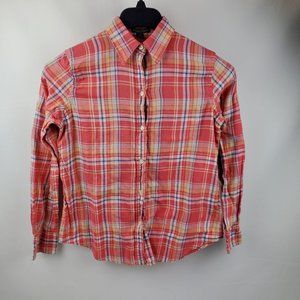 LRL Lauren Jeans Co Womens Shirt Plaid Long Sleeve Button Purple Pink Yellow XS